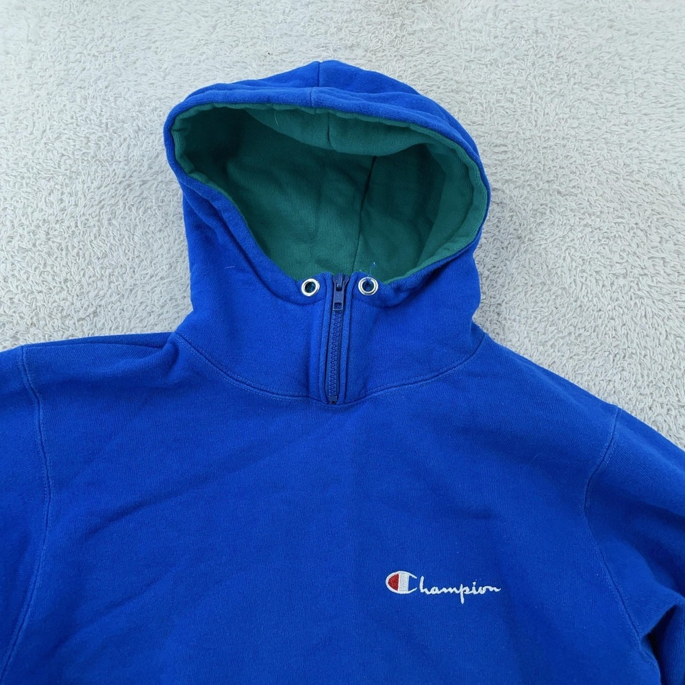 Vintage Champion Scuba Hoodie CROP FIT XS Blue Green Quarter Zip Made in USA 90s